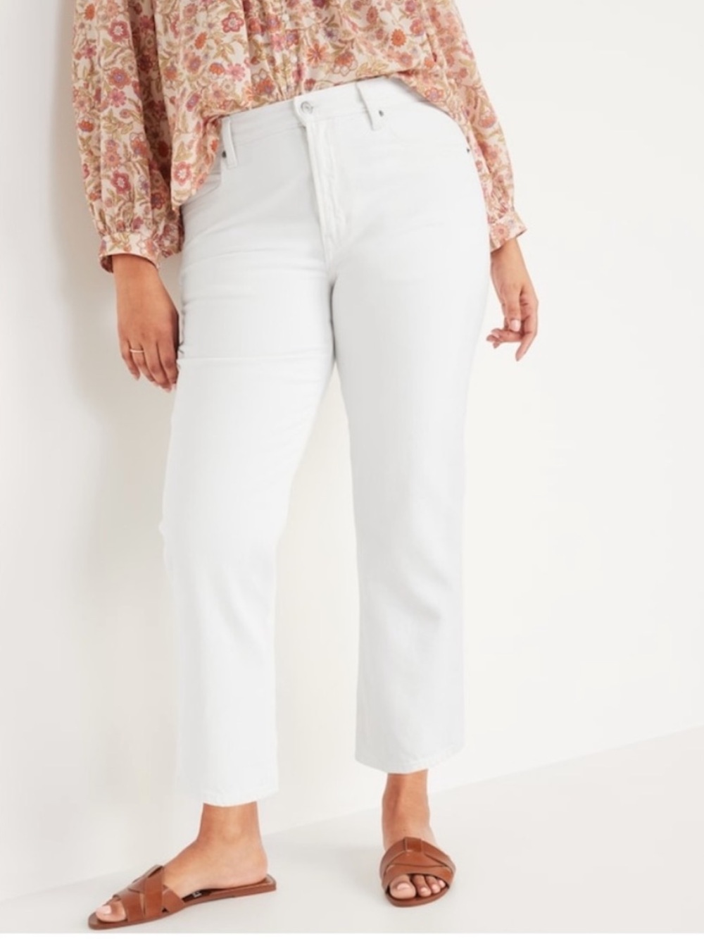 Old Navy High-Rise Slouchy Straight White Denim Jeans, Size 14